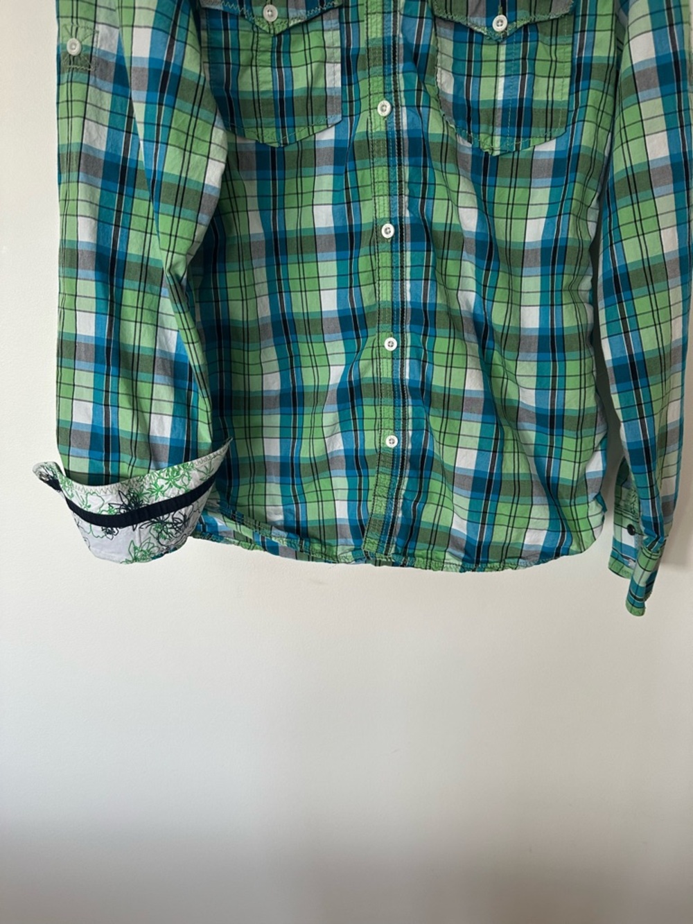 Jack & Jones Plaid Rockabilly Western Shirt Mens Medium Green Blue Retro Y2K Top - Picture 9 of 11